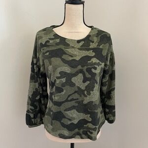 Moda Camouflage Balloon Sleeve Crewneck Sweater sz Small Casual Camo Chic Trendy